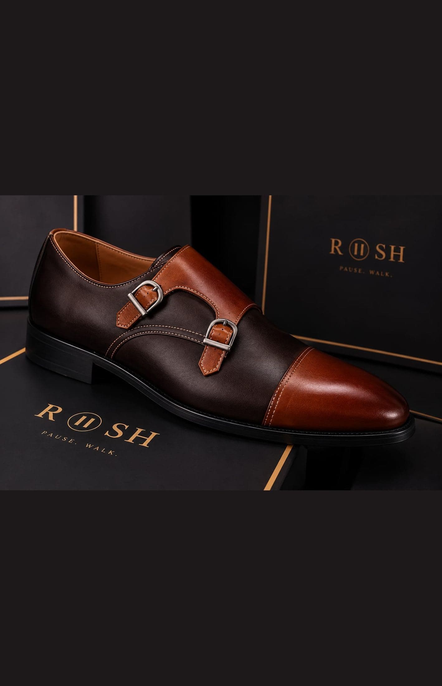The Decision — chocolate brown & cognac double monk strap
